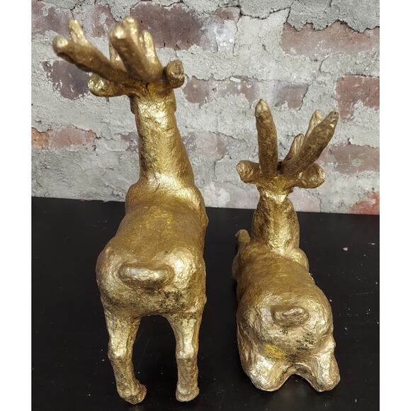 Set Of Reindeer Figures Gold Deer Christmas Decorations Ab - Picture 2 of 3